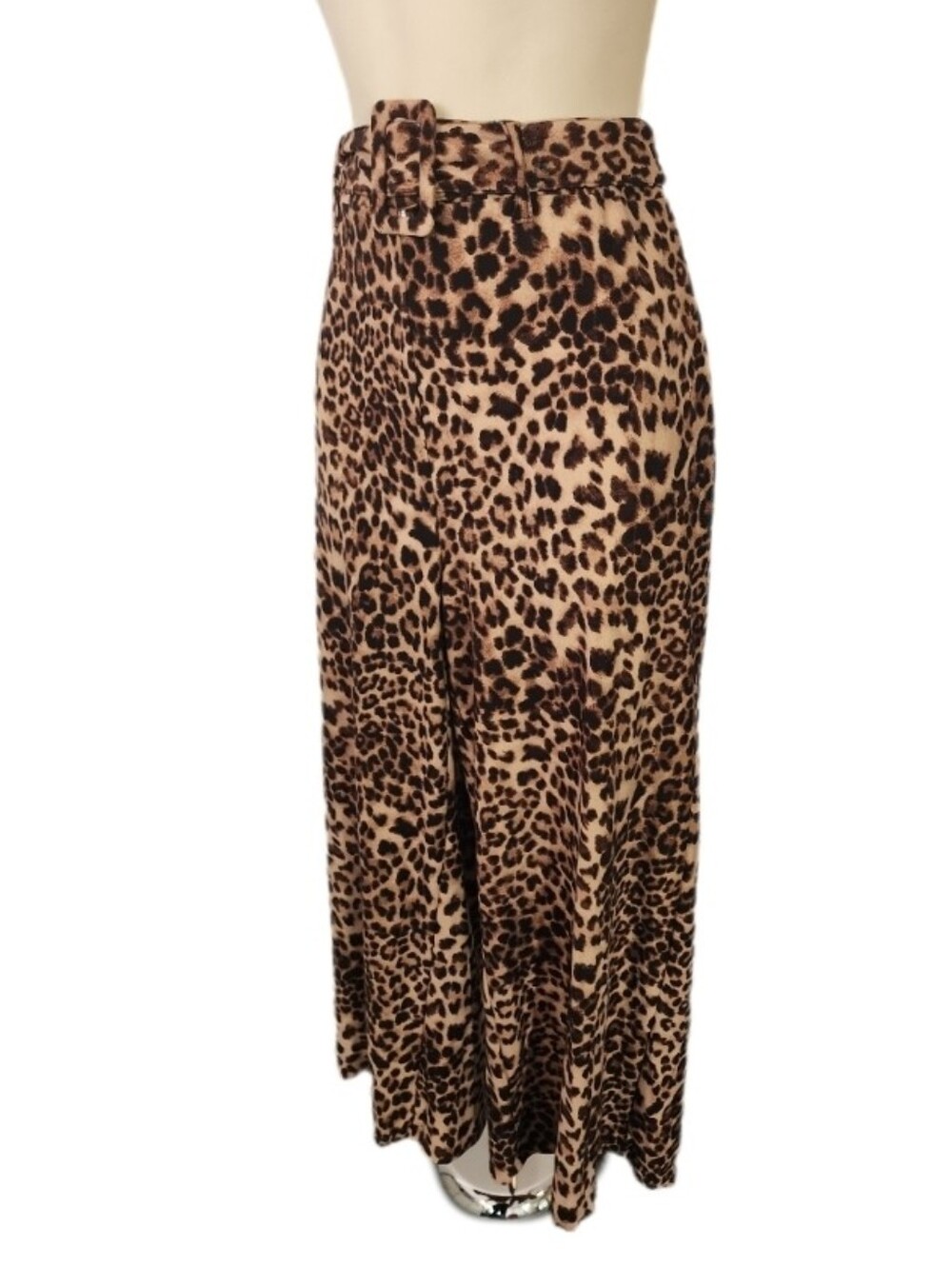 No Comment Pants Wide Leg Lounge Leopard Print Belted Waist Brown Size M M